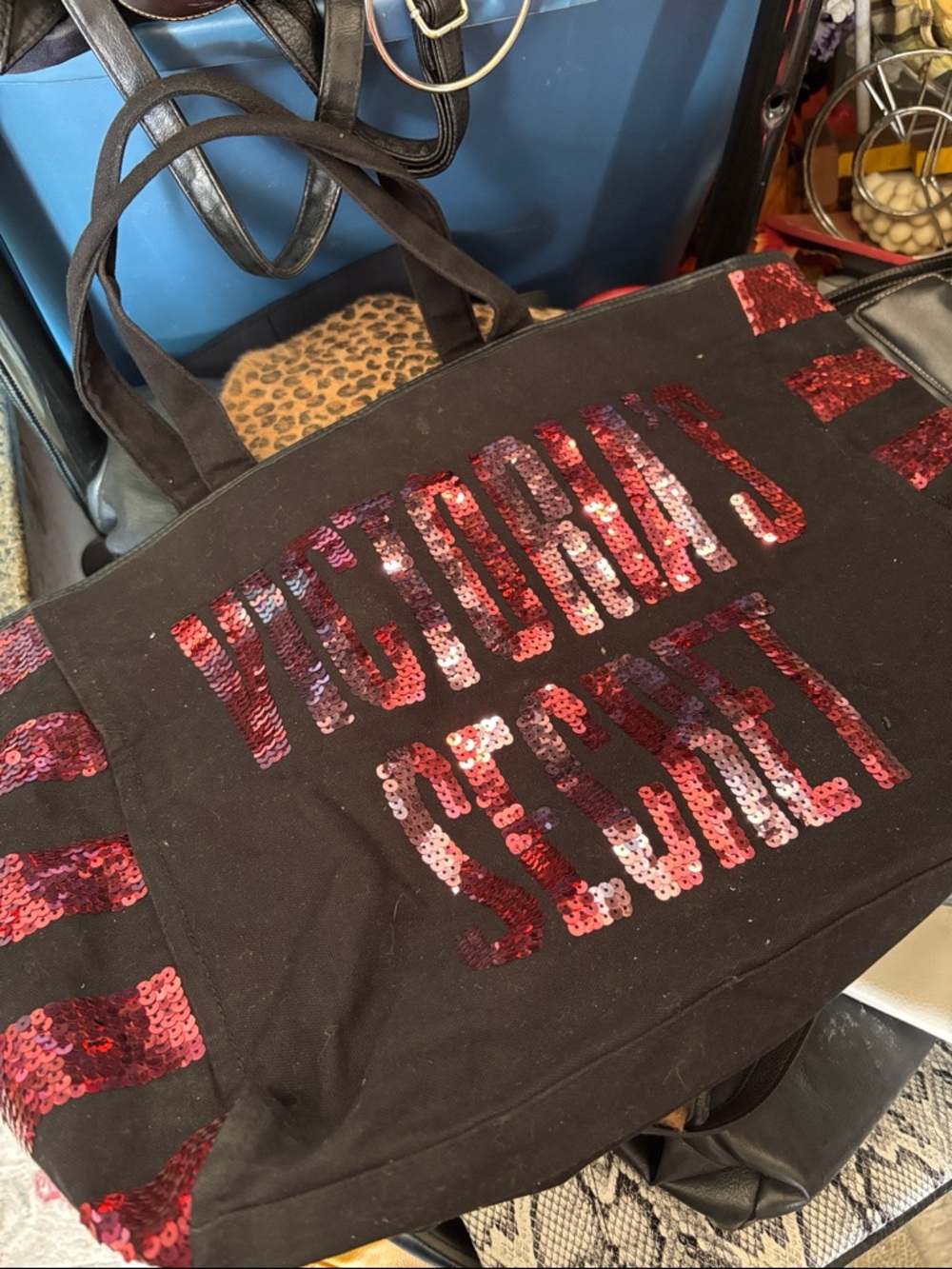 Victoria's Secret Black Tote with Red-Pink Ombre Sequins
